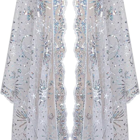 Accessories - Women's Silver Sequin Mesh Wrap Scarf Shawl Evening Party Wrap 80 Characters